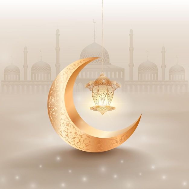 Muzułmańskie Wakacje Tło Z Księżycem I Latarnią Na Jasnym Tle Z Meczetem