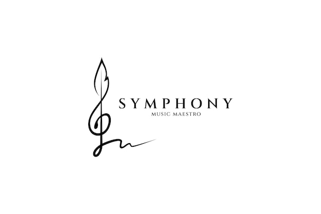 Plik wektorowy muzyczne logo nuty z kształtem pióra symbole autorów piosenek muzyka klasyczna występy orkiestrowe legendarna muzyka i muzycy luksusowa i elegancka koncepcja grafiki liniowej na czarno-białym tle