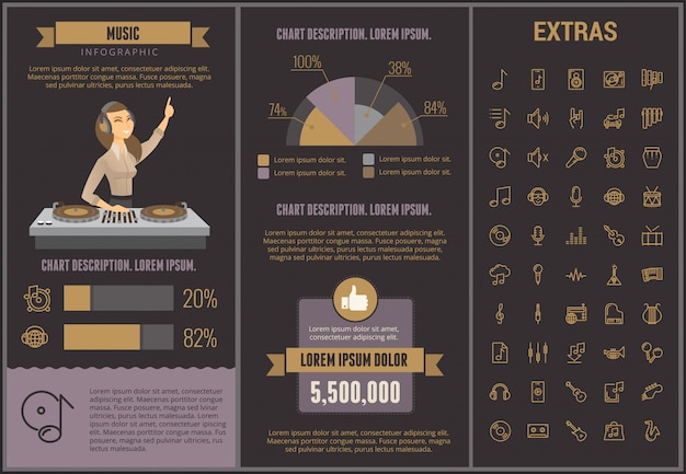 Muzyczny Infographic Szablon, Elementy I Ikony