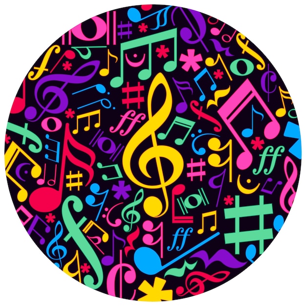 Plik wektorowy muzyczny wzór na czarnym tle zbiór symboli nut muzycznych