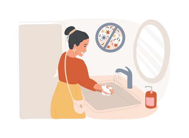 Myj ręce izolowana ilustracja koncepcji wektora Zapobieganie rozprzestrzenianiu się wirusa koronawirusa ryzyko narażenia dezynfekcja rąk higiena osobista zanieczyszczenie bakteryjne zrób swój udział koncepcja wektora