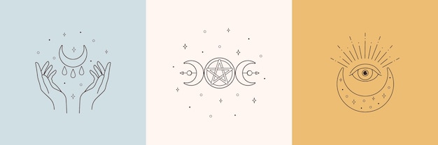 Mystic Boho Logo Design Elements With Moon Hands Star Eye