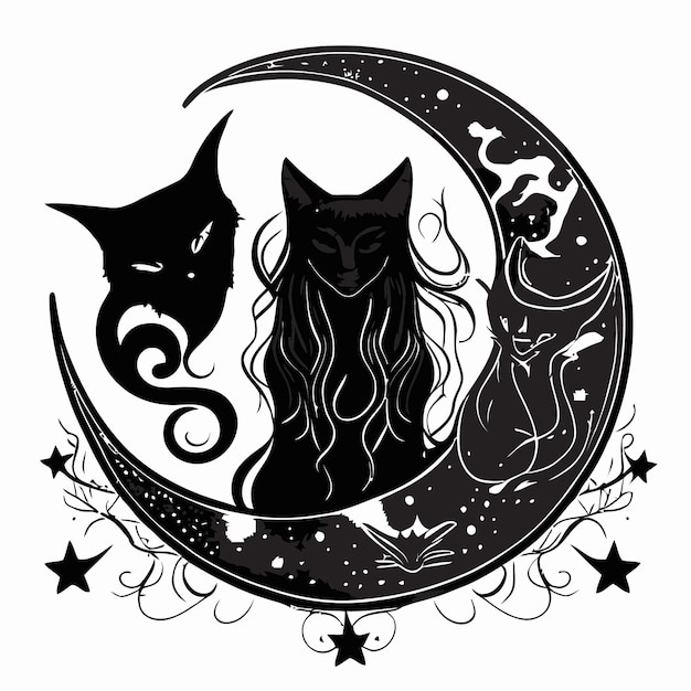 Plik wektorowy mystical_black_cat_over_celestial_crescent_moon