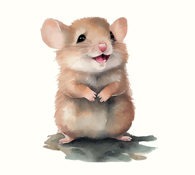 Mysz Gryzonia Kreskówka Na Białym Tle ładna Mała Mysz Uśmiecha Się W Stylu Przypominającym Akwarele