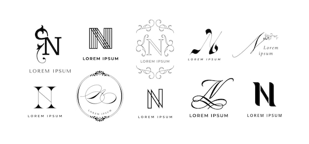 Plik wektorowy n creative emblem letter n monogram branding template geometric and lettering typography vector icon set