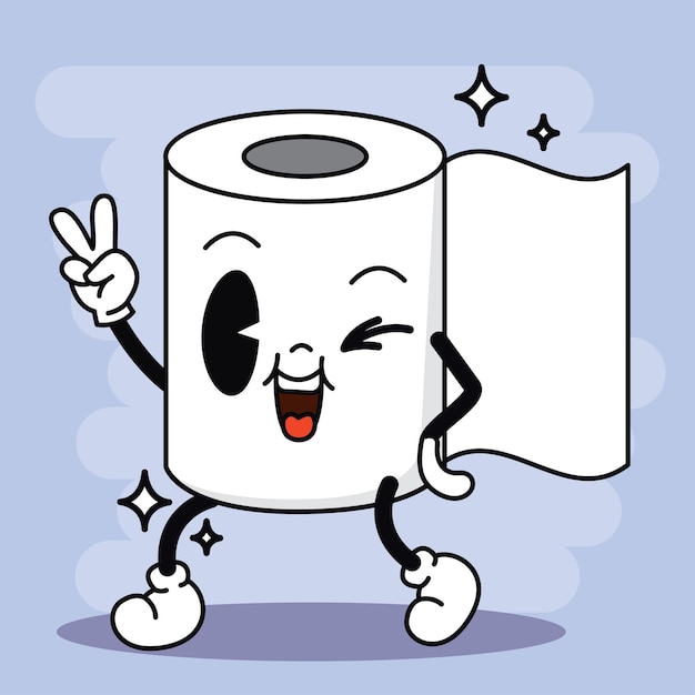 Na Białym Tle Kolorowy Szczęśliwy Papier Toaletowy Tradycyjny Postać Z Kreskówki Wektor