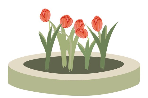 Plik wektorowy na białym tle kwietnik z tulipanami w elemencie projektu wektorowego w obiekcie w stylu płaski, aby stworzyć krajobraz