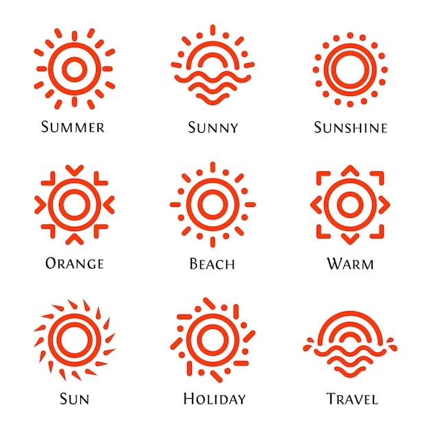 Plik wektorowy na białym tle streszczenie okrągły kształt pomarańczowy kolor logo ustawić słońce logotyp kolekcja ilustracji wektorowych