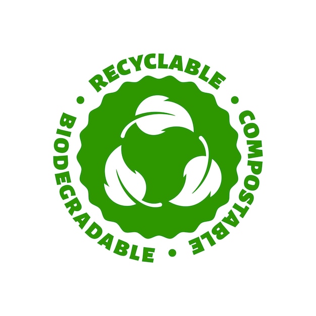 Plik wektorowy nadające się do recyklingu, biodegradowalne, kompostowalne kółko z zielonymi inonami, wektorami logo eko bio