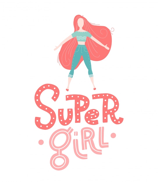 Nadruk Niemowlęcy: Super Girl. Ręcznie Rysowane Grafiki Na Plakat Typografii, Karty Z Pozdrowieniami, Broszury, Ulotki, Baner, Ubrania Dla Dzieci, Przedszkola. Napis W Stylu Skandynawskim. Ilustracja