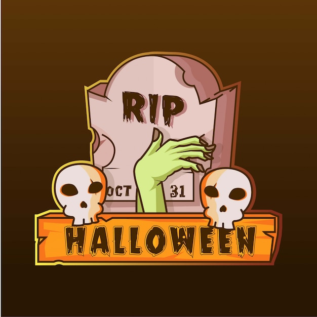 Nagrobek I Ręka Zombie Czaszki Halloween Logo Ilustracja