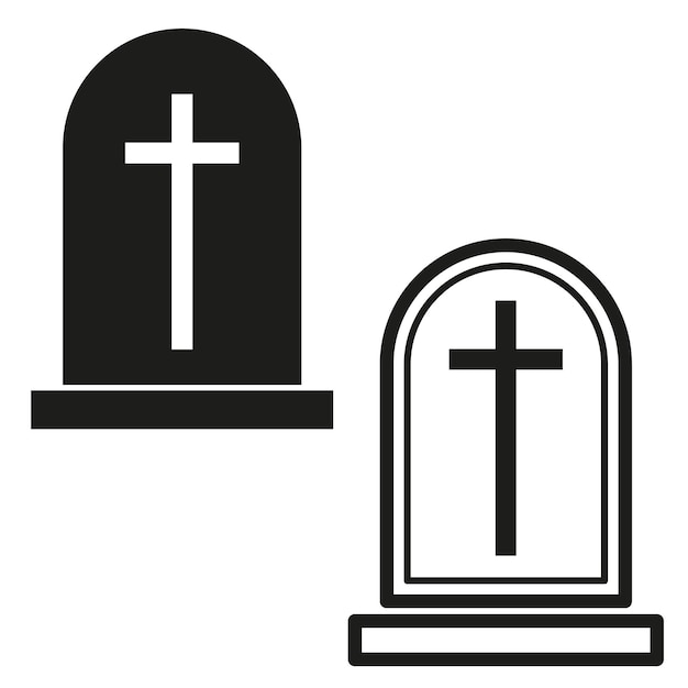 Nagrobki z krzyżami Ustawione nagrobki pamiątkowe Ikony wektorowe Symbole nagrobków cmentarza