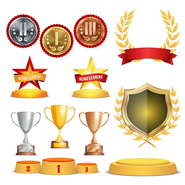 Nagrody Trofeum zestaw ilustracji