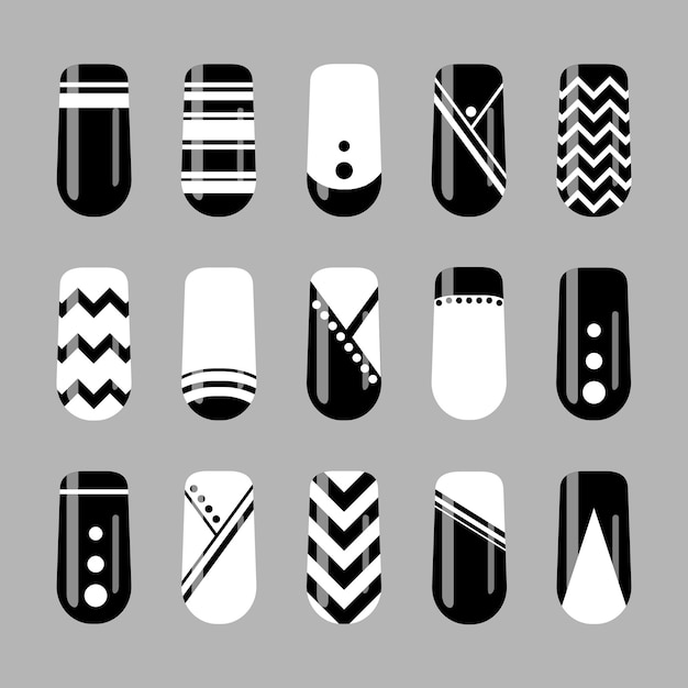 Nail Art Design Zestaw Czarno-białych Paznokci