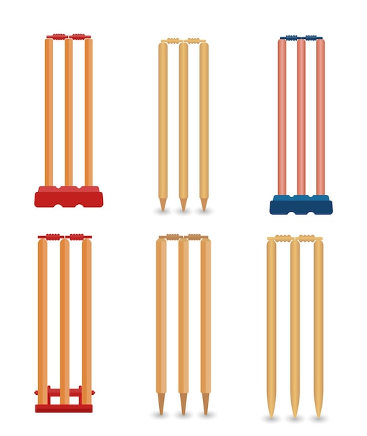 Najlepsze Premium Cricket Stamp Ilustracje Clip Art Design Set, Najlepszy Kolorowy Wektor Stamp Design.
