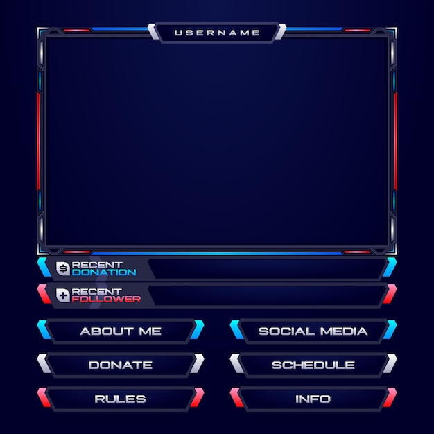 Plik wektorowy nakładka strumieniowa facecam i panele motyw czerwony i niebieski dla streamerów lub graczy