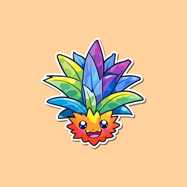 Plik wektorowy naklejka bromelia kawaii ilustracja kreskówki