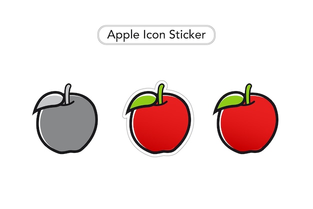 Naklejka Jabłko. Apple Wektorowe Ikony. Kolorowe Owoce Clipart. Czarno-biała Ikona.