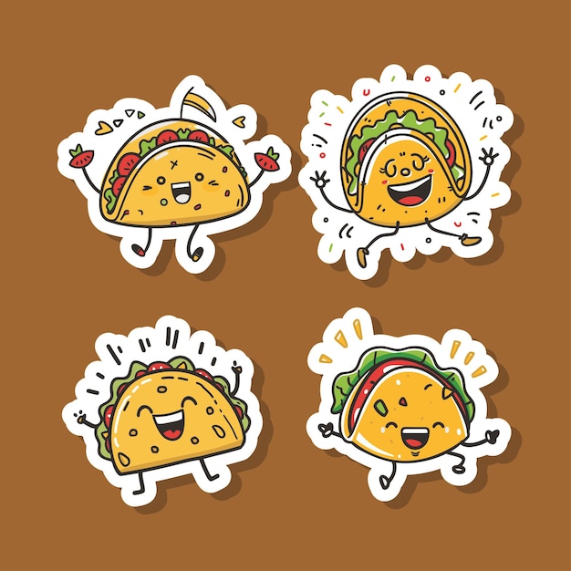 Naklejka Z Tacos Z Różnymi Wypełnieniami I Emocjami