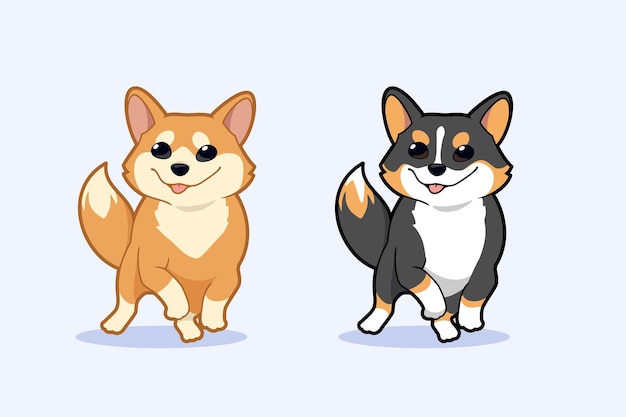 Plik wektorowy naklejki kawaii corgi w różnych rasach