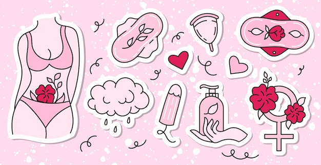 Naklejki Z Motywem Menstruacji Okres Różne Produkty Higieny Dla Kobiet Obiekty Zero Odpadów