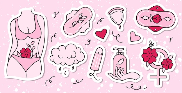 Naklejki z motywem menstruacji Okres Różne produkty higieny dla kobiet Obiekty zero odpadów