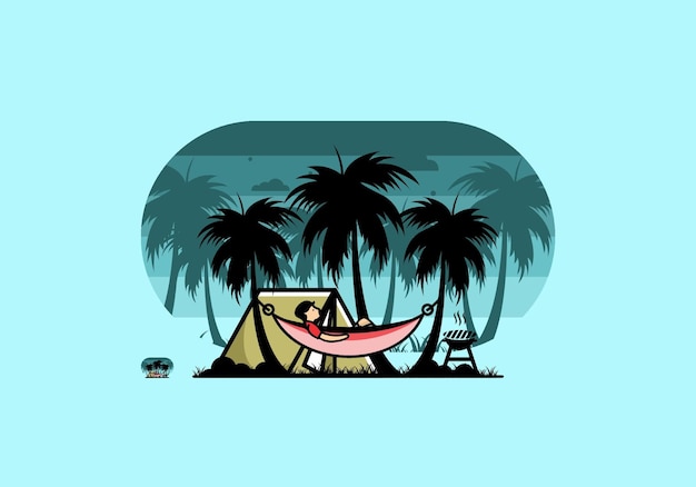 Namiot I Hamak Z Ilustracją Drzew Kokosowych