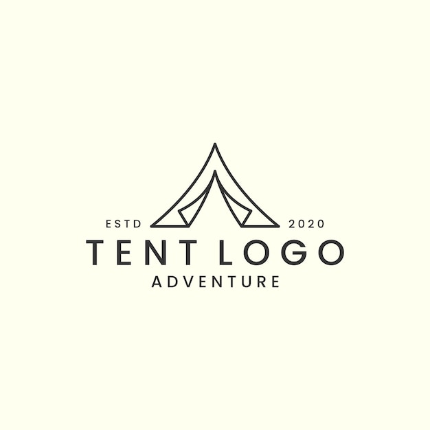 Plik wektorowy namiot minimalistyczny z liniowym stylem logo wektor ilustracja letni obóz drzewo ikona szablonu projektu
