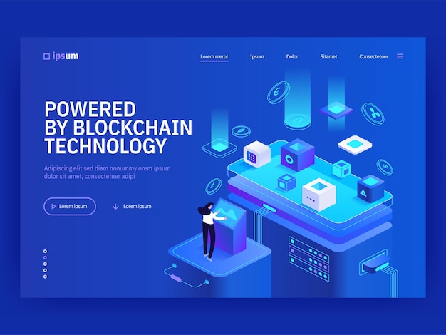Napędzany przez technologię blockchain obraz izometryczny