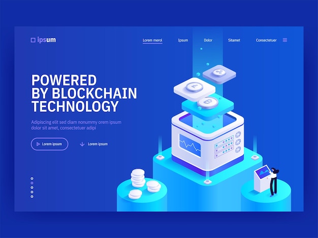Napędzany przez technologię blockchain wektor izometryczny