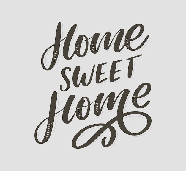 Napis „Home Sweet Home”, kwarantanna pandemiczna pismo tekst słowa kaligrafia slogan ilustracja