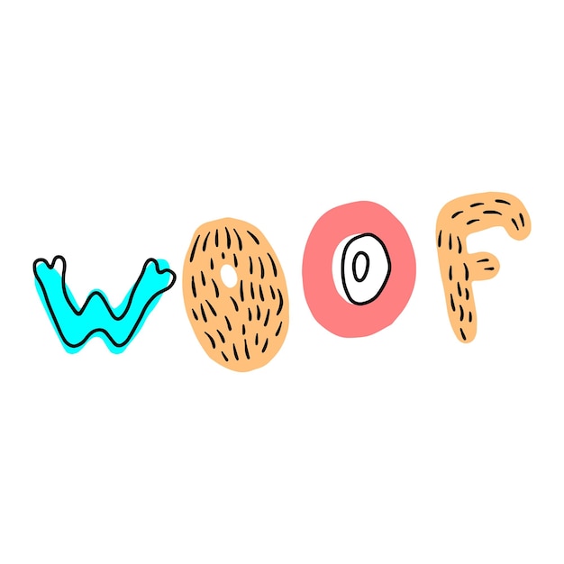 Napis Słowa Woof Doodle Na Temat Szczeniaka Oporządzanie Się Weterynarii Wzór Z Modnym Kolorem O Zwierzę Domowe Ilustracji Wektorowych