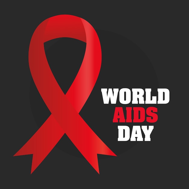 Napis World Aids Day Z Dużą Czerwoną Wstążką Po Lewej Stronie