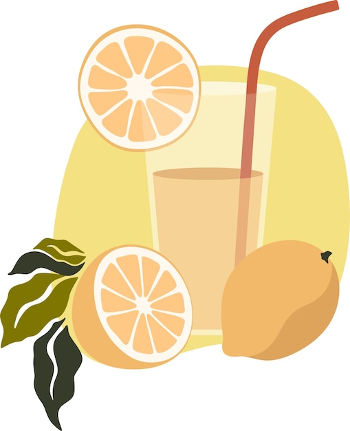 Plik wektorowy napoje owocowe sok z lemoniady szklanka sznurka i owoców owoce tropikalne płaska ilustracja