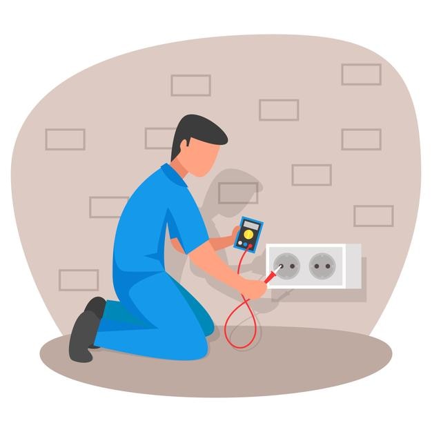 Naprawa gniazdka elektrycznego w ścianie domu Koncepcja, ilustracja zawodu elektryka