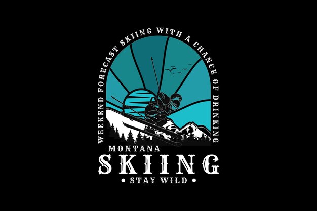Narciarstwo Montana, projekt sylwetka w stylu retro