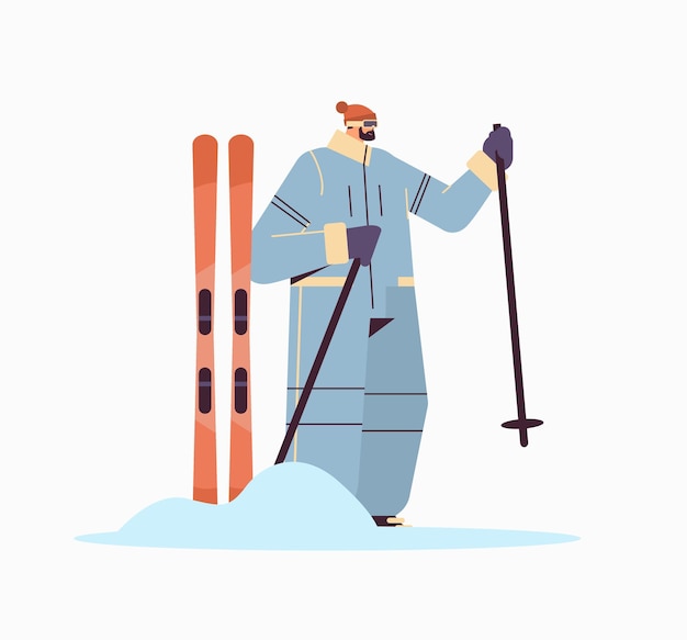 Plik wektorowy narciarz człowiek sportowiec jazda na nartach robi zajęcia zimowe wakacje koncepcja pełnej długości ilustracji wektorowych