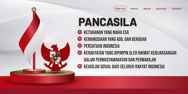 Narodowy Baner Dnia Pancasila W Indonezji Z Ilustracją Podium