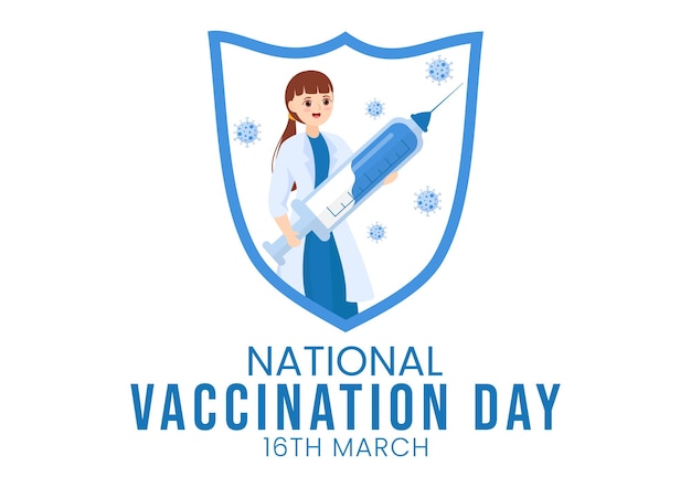 Narodowy Dzień Szczepień Ilustracja Ze Strzykawką Szczepionki Dla Silnej Odporności W Wyciągnąć Rękę