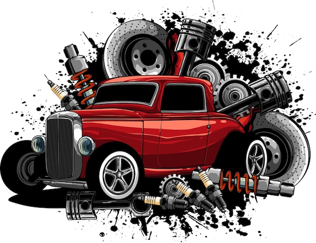 Plik wektorowy narysować ilustrację wektorową samochodu hot rod