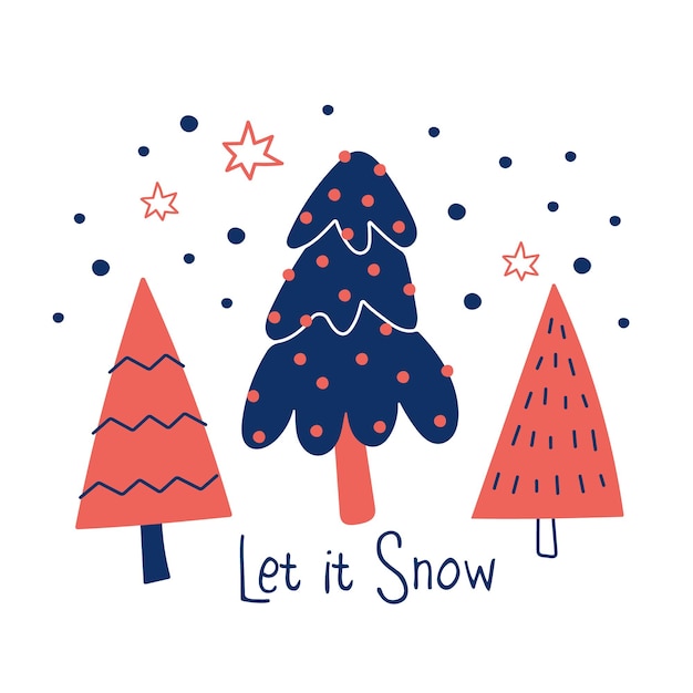 Narysuj Kartkę Z życzeniami Na Boże Narodzenie I Zimę Z Ilustracji Wektorowych Choinek Na Boże Narodzenie I Nowy Rok Doodle Stylu Cartoon