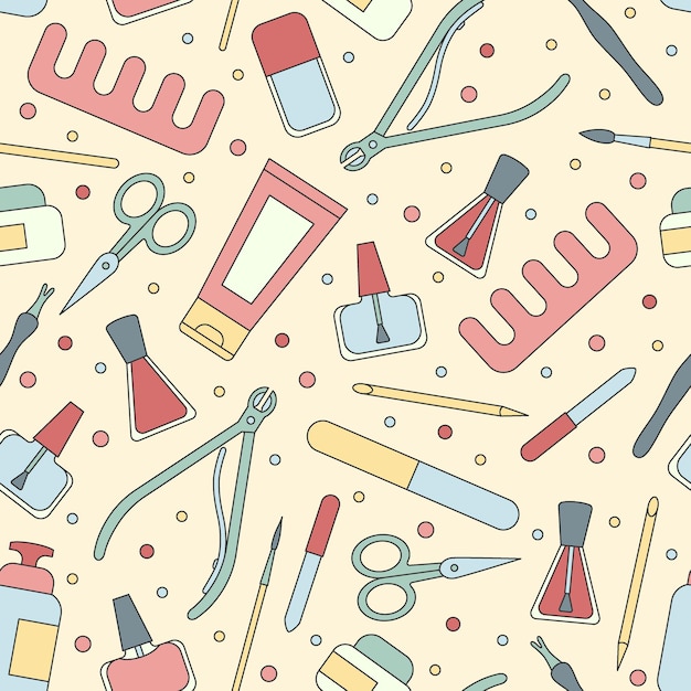 Narzędzia do manicure i akcesoria tło ilustracja wzór