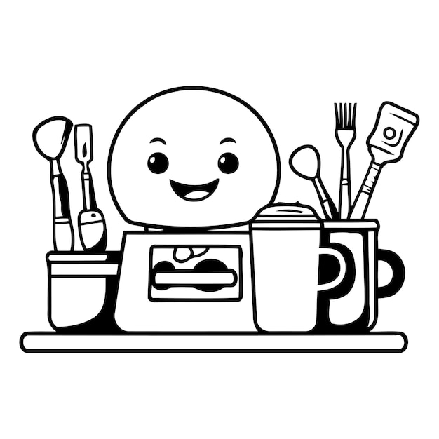 Plik wektorowy narzędzia kuchenne i naczynia urocza ilustracja wektorowa kreskówki projekt graficzny