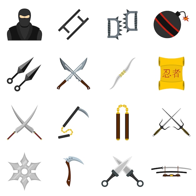 Narzędzia Ninja zestaw ikon w stylu płaskiej