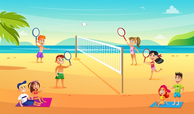 Nastolatki Bawiące Się W Badmintona Na Plaży.