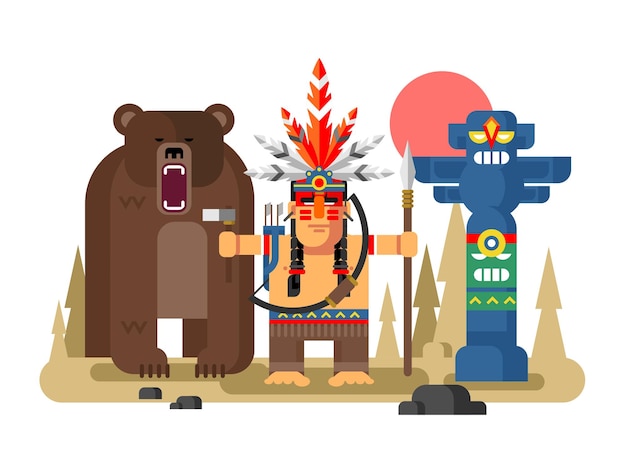 Plik wektorowy native american charakter z niedźwiedziem