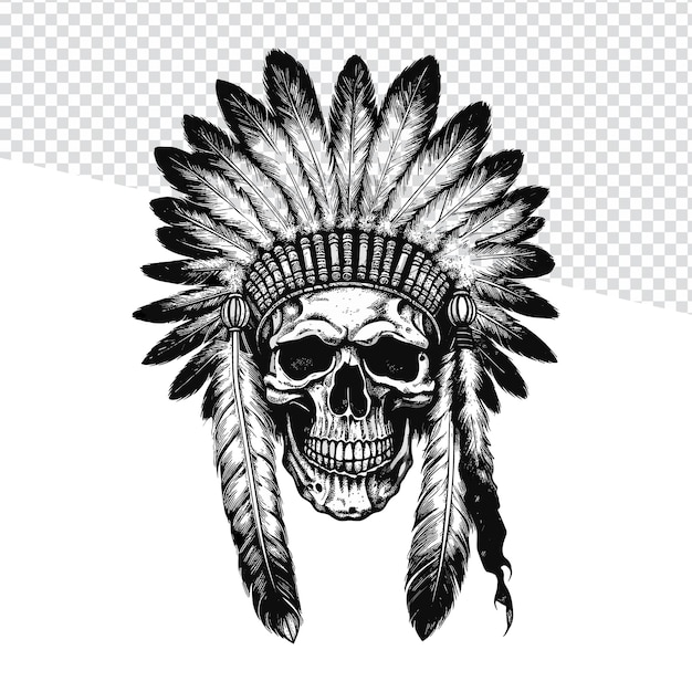 Native American Skull Vector Art Creative HandDrawn zarys projektu dla Doodle i kolorowanki