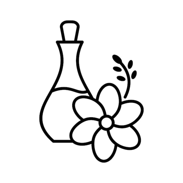 Plik wektorowy natura butelka oliwy z oliwek z kwiatem spa zarys ikona ilustracja wektorowa