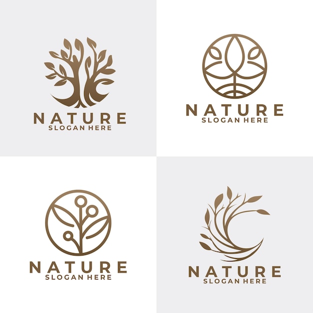 Natura Drzewo Zestaw Ikona Wektor Logo