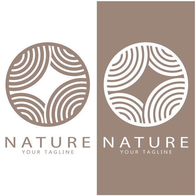 Natura wektor logo z drzewami, rzekami, morzami, górami, emblematy biznesowe, odznaki podróżne, zdrowie ekologiczne